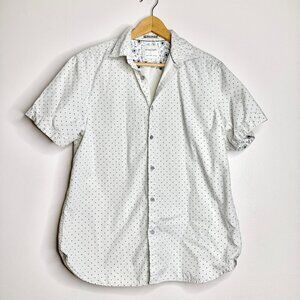 Denim & Flower Ricky Singh Men’s L White Blue Polka Dot Short Sleeve Button Down